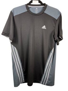 adidas Men's Charcoal Athletic Shirt  with Light Gray Stripes - sku 136